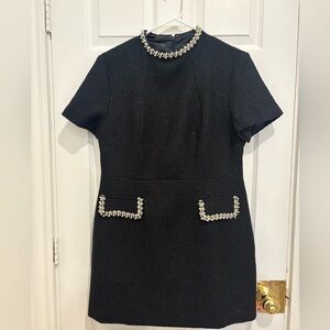 Elegant Black Dress with Pearl Accents